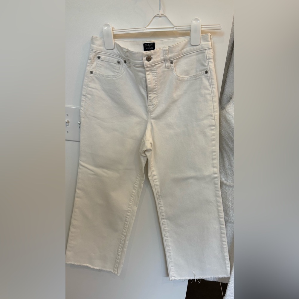 J Crew Wide leg crop white jeans